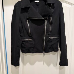 DKNYC Black Leather Jacket with Zipper Details